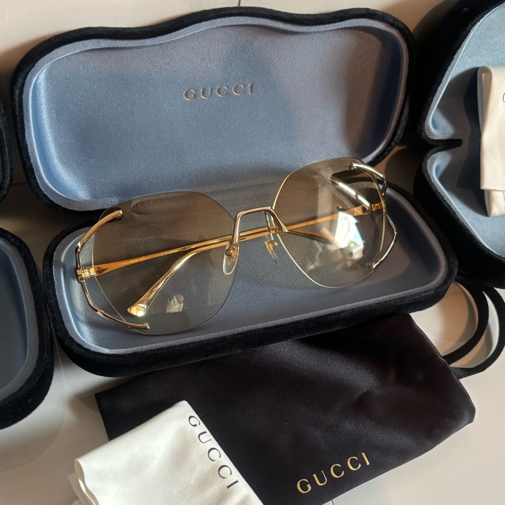 Gucci 💅 Brown Gradient Gold GG Lens 59 15 130 Women's Sunglasses GG0651S 005 NEW - Picture 6 of 16